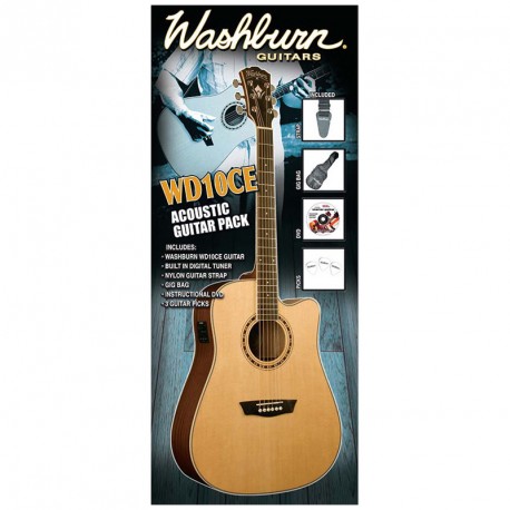 SET CHITARA ELECTRO-ACUSTICA WASHBURN WD10CE PACK