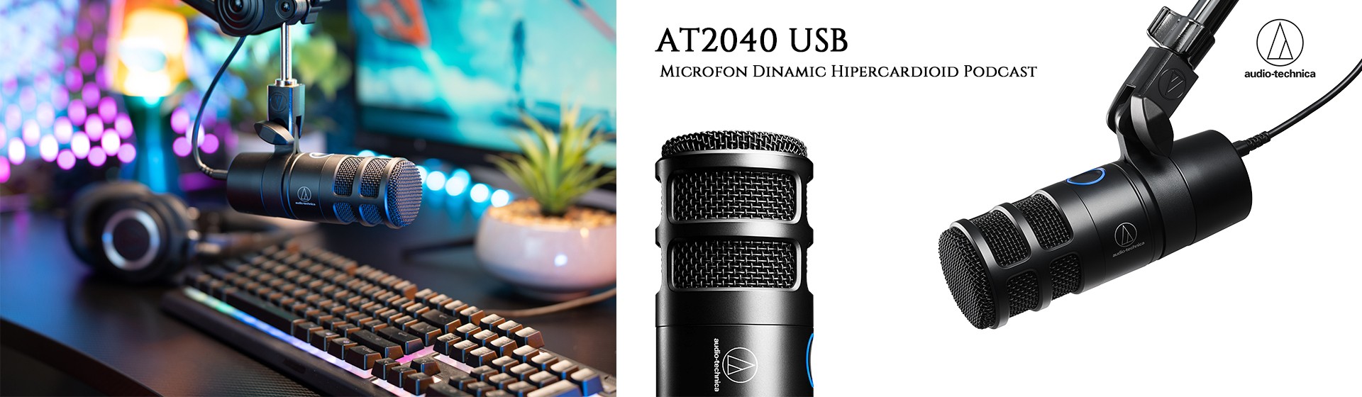  Microfon Dinamic Hipercardioid Podcast Audio Technica AT2040 USB
